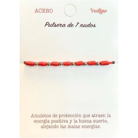 Marvimundo Pulsera De 7 Nudos Con Bola Acero Plata Pulsera de hilo rojo protectora atrae energías positivas y buena suerte alejando malas energías
