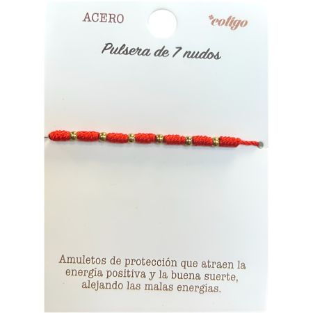 Marvimundo Pulsera De 7 Nudos Con Bola Acero Dorada Pulsera de hilo rojo y acero inoxidable protectora atrae energías positivas y buena suerte alejando malas energías