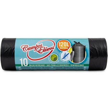 Campos Eliseos Bolsas De Basura Cubos De Jardinería 100 Litros Bolsas de basura de 3 capas con autocierre y sistema antigoteo 85x102 cm 10 uds
