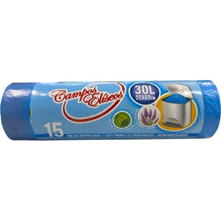 Campos Eliseos Bolsas De Basura Cubos De Cocina 30 Litros Bolsas de basura de 3 capas con autocierre y sistema antigoteo 55x65 cm 15 uds
