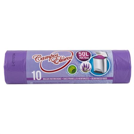 Campos Eliseos Bolsas De Basura Cubos De Cocina Grandes 50 Litros Bolsas de basura de 3 capas con autocierre sistema antigoteo y aroma a lavanda 70x75 cm 10 uds
