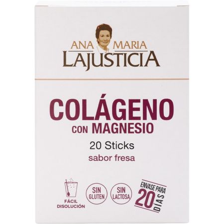 Ana Maria La Justicia Colágeno Con Magnesio Sticks Complemento Alimenticio Complemento alimenticio conserva y aumenta la masa muscular con sabor a fresa 20 uds