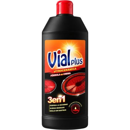 Vialplus Limpiador Vitrocerámina Fórmula En Crema 3 En 1 Limpiador de vitrocerámica cuida protege y abrillanta la placa 500 ml
