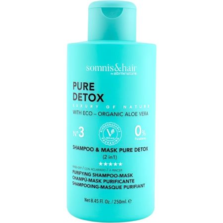 Somnis&Hair Pure Detox Champú-Mask Purificante 2 In 1 Champú y mascarilla vegana y purificante mejora la salud capilar evitando la grasa para todo tipo de cabellos 250 ml