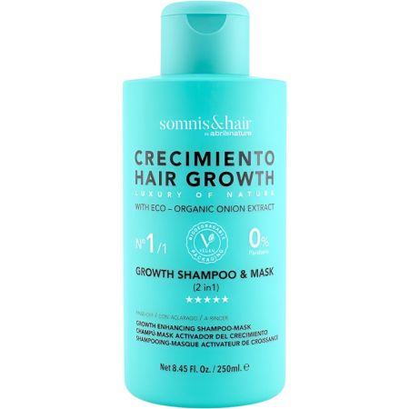 Somnis&Hair Cremiento Hair Growth Nº1 Champú-Mask Activador Crecimiento Champú y mascarilla acelera  el crecimiento del cabello recuperando vitalidad y densidad 250 ml