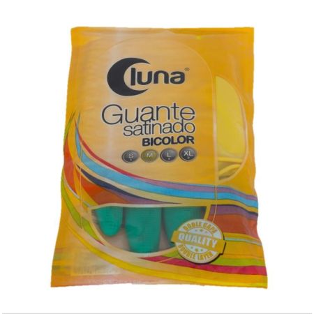 Luna Guante Satinado Bicolor Talla M Guante de látex verde y amarillo resistente elástico y antideslizante asegura buen agarre