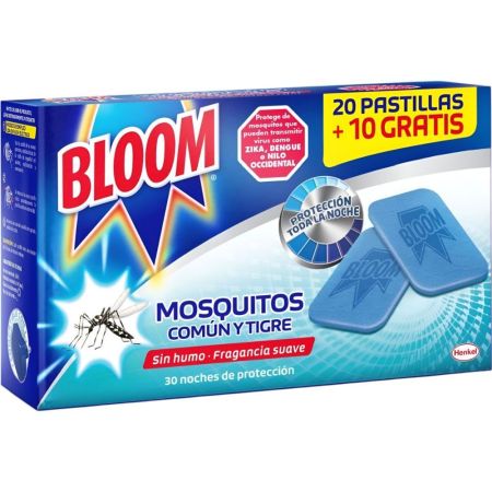 Bloom Insecticida Mosquitos Recambio Formato Especial Insecticida eléctrico sin humo y con fragancia suave 30 uds