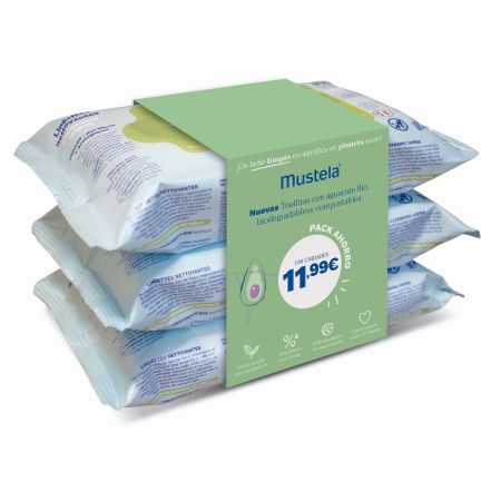 Mustela Toallitas Trío Pack Ahorro Toallitas con aguacate bio biodegradables y compostables 3x60 uds