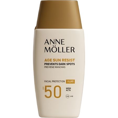 Anne Möller Age Sun Resist Fluid Facial Protection Spf 50 Fluido solar facial de textura ligera previene la aparición de manchas ofreciendo un efecto matificante duradero 50 ml