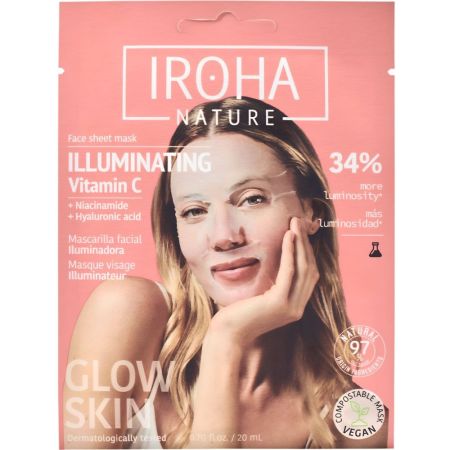 Iroha Nature Glow Skin Illuminating Vitamin C Mascarilla Facial Mascarilla facial vegana ilumina y previene la aparición de manchas con vitamina c