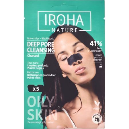 Iroha Nature Oily Slkin Deep Pore Cleansing Charcoal Tiras Nariz Parches para la nariz reducen puntos negros e impurezas 5 uds