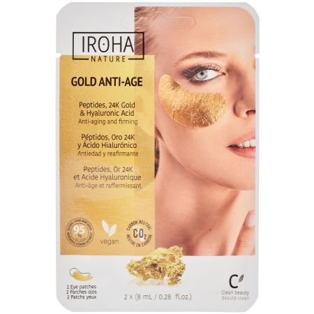 Iroha Nature Gold Anti-Age Parches Parches para contorno de ojos aportan luminosidad y firmeza con oro y ácido hialurónico