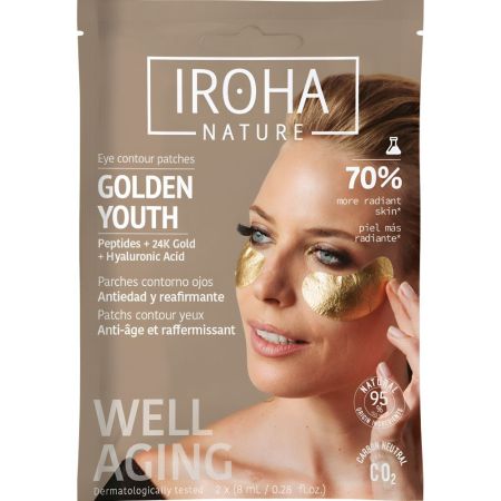 Iroha Nature Golden Youth Parches Contorno Ojos Parches para contorno de ojos aportan luminosidad y firmeza con oro y ácido hialurónico 2 uds