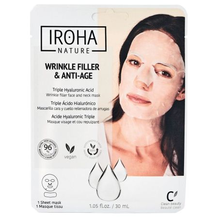 Iroha Nature Wrinkle Filler & Anti-Age Mascarilla Mascarilla facial vegana rellenadora y antiedad para rostro y cuello con triple ácido hialurónico