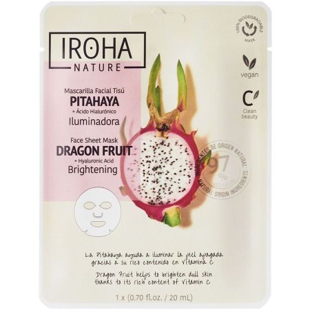 Iroha Nature  Mascarilla facial tisú pitahaya + ácido hialuronico iluminadora