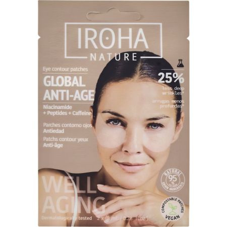 Iroha Nature Well Aging Global Anti-Age Parches Contorno Ojos Antiedad Parches para contorno de ojos combate arrugas líneas de expresión pérdida de firmeza y elasticidad 2 uds