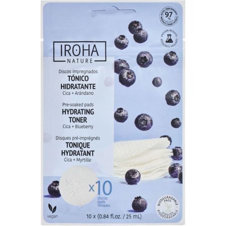 Iroha Nature Tónico Hidratante Discos Impregnados Discos impregnados veganos tonificantes hidratantes y calmantes 10 uds