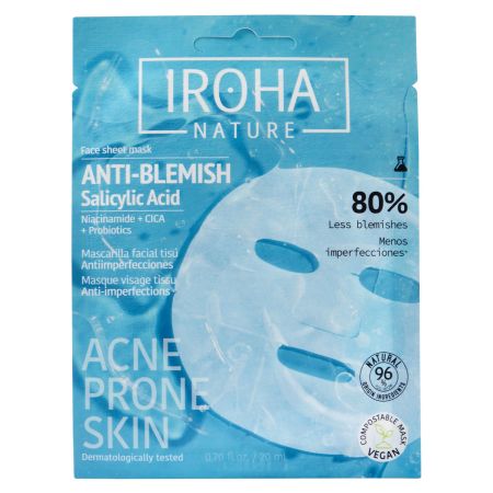Iroha Nature Acne Prone Skin Anti-Blemish Mascarilla Facial Tisú Mascarilla antiimpefecciones regula exceso de sebo limpia poros y reduce la inflamación
