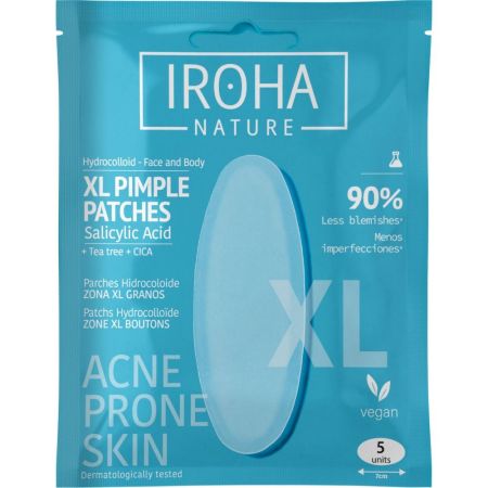 Iroha Nature Acne Prone Skin Xl Pimple Patches Salicylic Acid Parches para granos ayudan a absorber el sebo de forma rápida y efectiva ideales para rosto mejillas barbilla frente espalda 5 uds