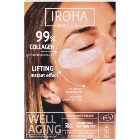 Iroha Nature 99% Collagen Set Parches Contorno Ojos Parches para contorno de ojos favorecen la producción natural del colágeno suavizando líneas de expresión 6 uds