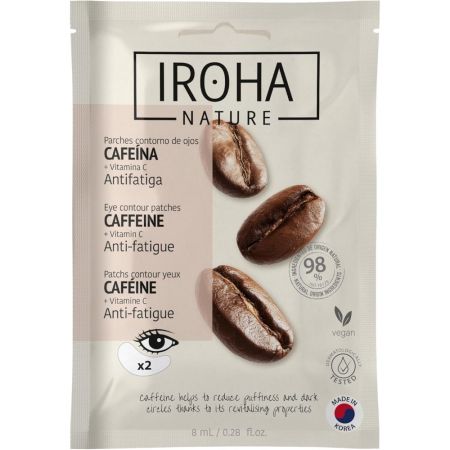 Iroha Nature Cafeína Antifatiga Parches Contorno De Ojos Parches para contorno de ojos reduce signos de fatiga revitalizando para un aspecto descansado fresco y luminoso 2 uds