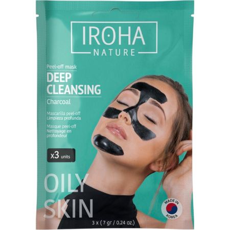 Iroha Nature Oily Skin Deep Cleansing Charcoal Mascarilla Peel-Off Mascarilla facial elimina impurezas y minimiza el aspecto de los poros dilatados con carbón
