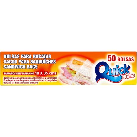 Quick Bolsas Para Bocatas Bolsas para bocadillos ofrecen protección para tus alimentos 18x35 cm 50 uds