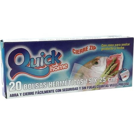 Quick Bolsas Herméticas Cierre Zip Bolsas de congelación con cierre especial hasta 40ºc bajo cero 15x25 cm 20 uds