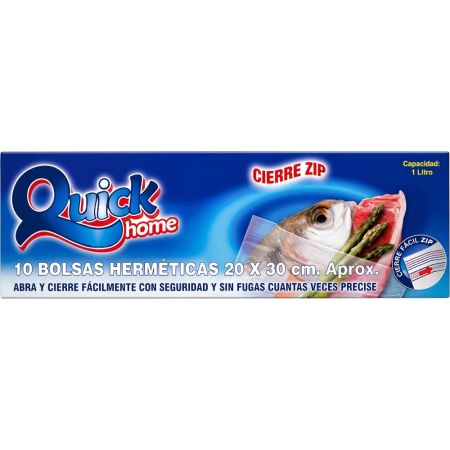 Quick Bolsas Herméticas Cierre Zip Bolsas de congelación con cierre especial hasta 40ºc bajo cero 27x28 cm 10 uds