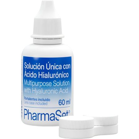 Pharmaset Solución Única Para Lentes De Contacto Blandas Solución acuosa limpia enjuaga desinfecta y conserva las lentes de contacto eficazmente 60 ml