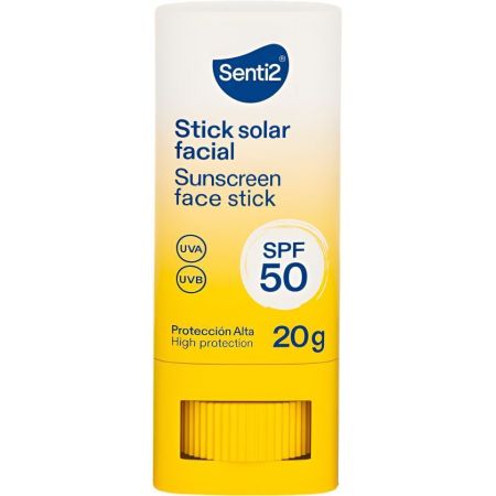 Senti2 Stick Solar Facial Spf 50 Stick solar facial resistente al agua hidrata y suaviza protegiendo de los efectos dañinos del sol 20 gr