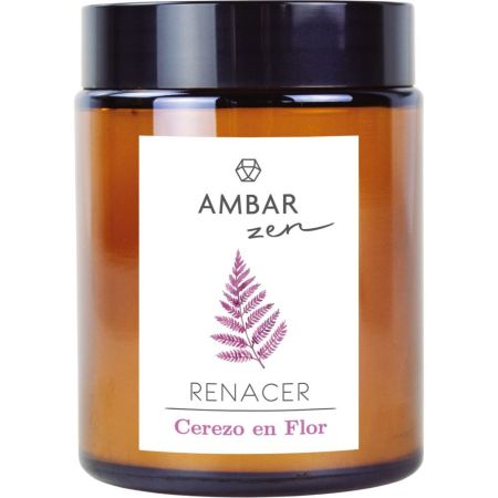 Ambar Vela Zen Renacer Cereza En Flor Vela perfumada de cera vegetal y soja ofrece aroma afrutado y tropical hasta 40 horas de duración 125 gr