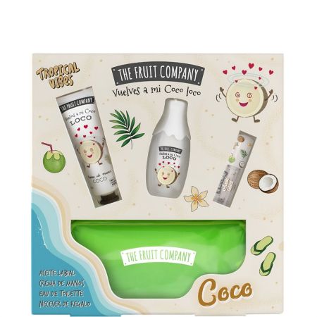 The Fruit Company Vuelves A Mi Coco Loco Estuche + Neceser Regalo Set veraniego hidratante para manos y labios ofrece una fragancia atrevida y adictiva