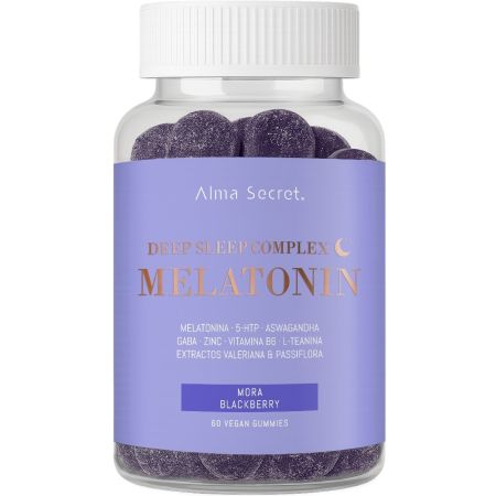 Alma Secret Melatonin Deep Sleep Complex Gummies Complemento Alimenticio Complemento alimenticio con 9 activos naturales mejora la calidad del sueño ayudando a conciliarlo 60 uds