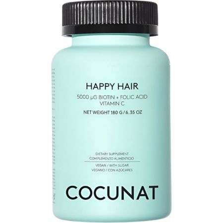 Cocunat Happy Hair Complemento Alimenticio Nutricosmético combate la pérdida de densidad y flexibilidad  la falta de brillo y caída del cabello 180 gr