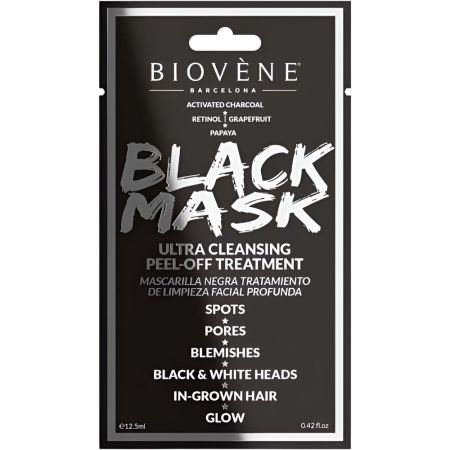 Biovène Black Mask Ultra Cleansing Peel-Of Treatment Mascarilla facial negra tratamiento para una limpieza facial profunda con carbón activo