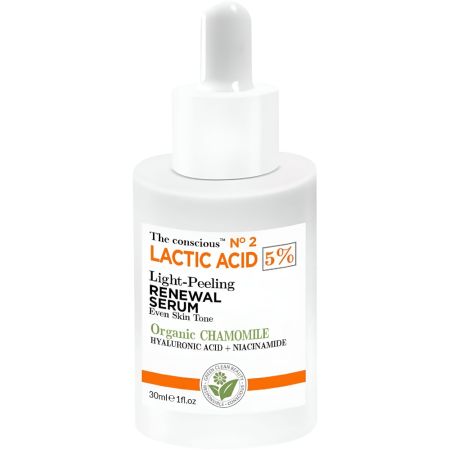 Biovène The Conscious Nº2 Lactic Acid Renewal Serum Organic Sérum rejuvenecedor suave y exfoliante tono más uniforme con camomila 30 ml