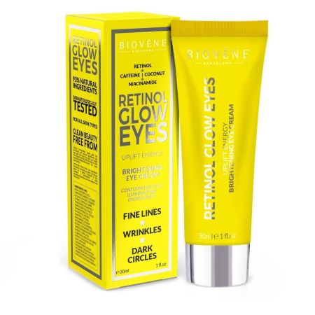 Biovène Retinol Glow Eyes Uplift Energy Brightening Eye Cream Contorno de ojos hidratante restaura firmeza y minimiza líneas finas y signos de fatiga 30 ml