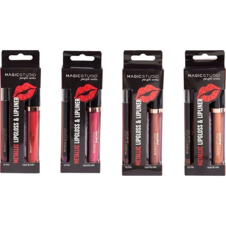 Magic Studio Metalic Lipgloss & Lipliner Pack Brillo de labios y perfilador metálico para unos labios perfectos durante horas