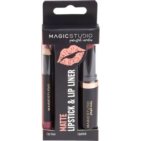 Magic Studio Matte Lipgloss & Lipliner Pack Brillo de labios y perfilador mates para unos labios perfectos durante horas