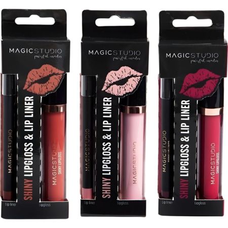 Magic Studio Shiny Lipgloss & Lipliner Pack Brillo de labios y perfilador para unos labios seductores e irresistibles en todo momento