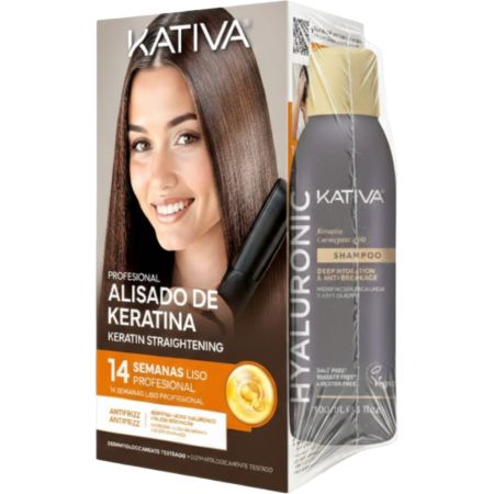 Kativa Alisado De Keratina Set+ Champú Hyaluronic Gratis Tratamiento de alisado sin formol alisa perfectamente el cabello durante 14 semanas sin dañar