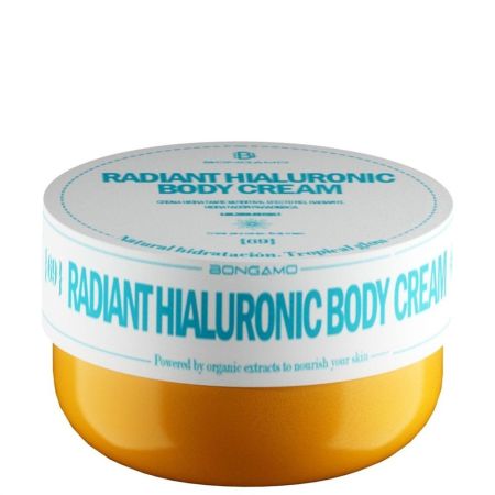Bongamo Radiant Hialuronic Body Cream Crema corporal de textura ligera ofrece hidratación intensa y efecto calmante con aroma a galletas y miel 200 ml
