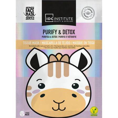 Idc Institute Purify & Detox Mascarilla Mascarilla vegana de tela calma la irritación y atenúa imperfecciones piel radiante