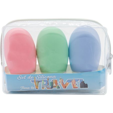 Becasan Nature Time To Travel Set De Silicona Botellas de silicona reutilizables ideales para viajar y llevar tus productos de higeiene y cosmética favoritos 3x60ml