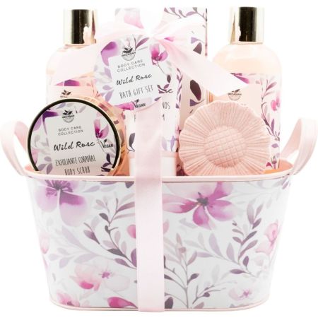 Becasan Nature Cesta Metálica Wild Rose Rutina de baño relajante para cuidado corporal