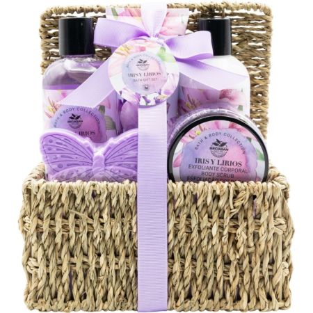 Becasan Nature Cesta Mimbre Iris Y Lirios Rutina de baño relajante para cuidado corporal
