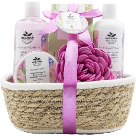 Becasan Nature Hydrangeas Y Dahlia Bath Gift Set Set de baño reutilizable y relajante ideal para regalar mima tu piel con delicioso aroma a hortensias y dalias