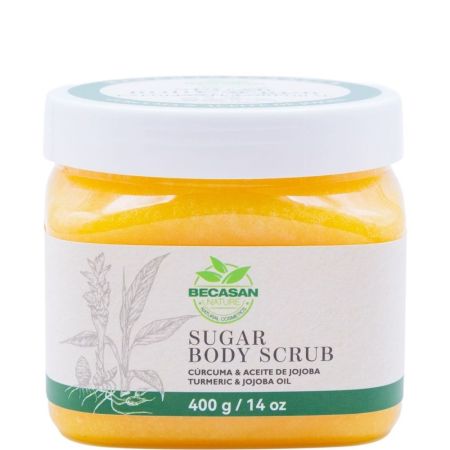 Becasan Nature Sugar Body Scrub Cúrcuma & Aceite De Jojoba Exfoliante corporal con beneficios antioxidantes antiinflamatorios y regeneradores 300 ml