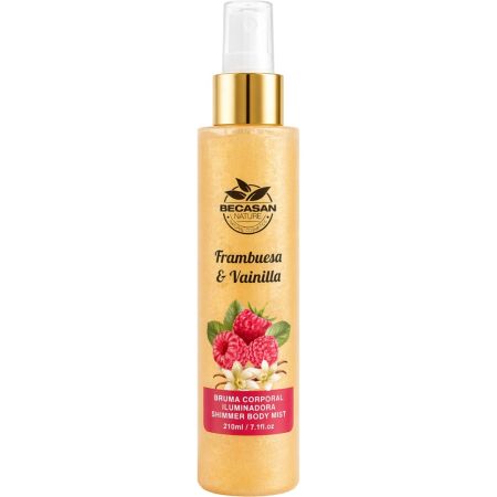 Becasan Nature Frambuesa & Vainilla Bruma Corporal Iluminadora Body mist ilumina y realza la piel de forma natural con destellos dorados y un delicado aroma 210 ml
